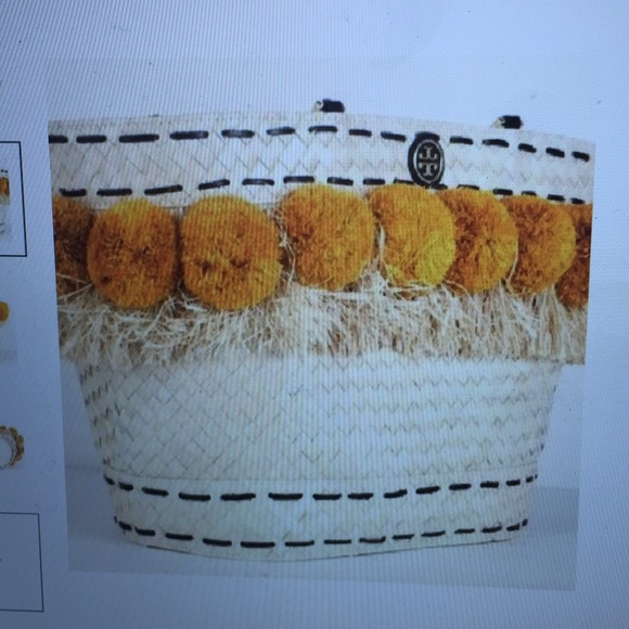 Tory Burch Pom Pom Beach Bucket - Gold Tote - Picture 8 of 14